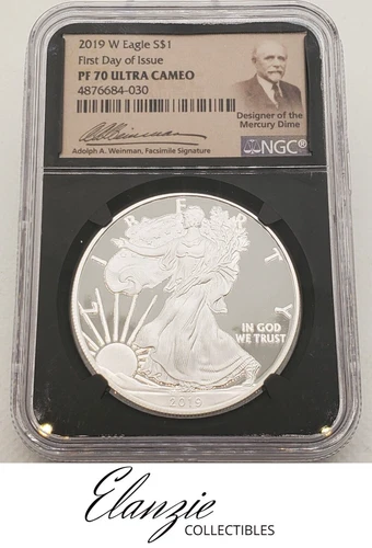 2019-W American Silver Eagle First Day of Issue NGC PF70 UC Weinman facsimile