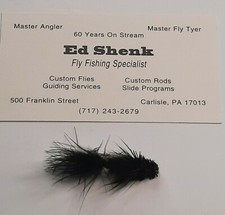 One Shenk's Black Sculpin Fly Tied by Ed Shenk with Business Card and Letter...