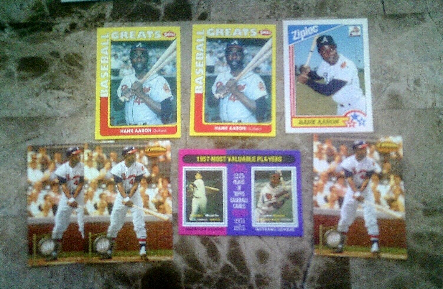 HANK AARON 2 SWELL+1975 TOPPS NRMT-MT wmantle mickey + 3 ted INSERTS + ZIPLOC