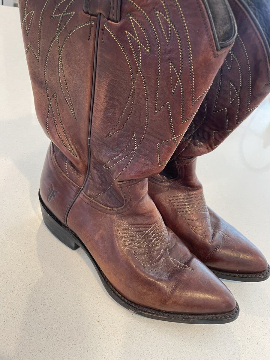 FRYE Stitch Pull On Brown Leather Cowboy Western Boots 87689 F 973 Sz11 D Frye Men main image 3