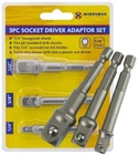 3pcs Drill Socket Adaptor Hex Drive To 1/4" 3/8" 1/2" Drive Socket Adapter Set