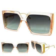 Exaggerated Classic Vintage Retro Style SUN GLASSES Big Square Pink  Gold Frame