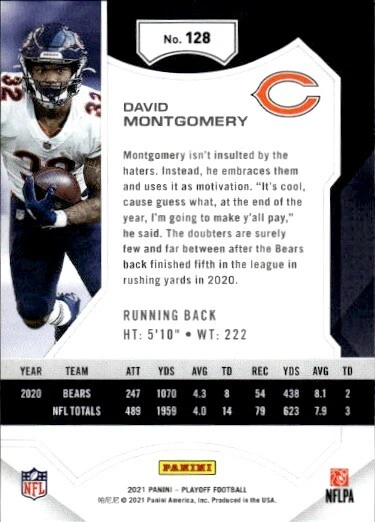 2021 Panini Playoff #128 David Montgomery Kickoff Chicago Bears - Image 2 of 2