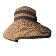 Floppy Paper Straw Hat Obagj Medical Beach Brown Tan Tweed Pattern One SZ