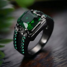 Emerald Gemstone With 925 Sterling Silver Ring For Men's AL610