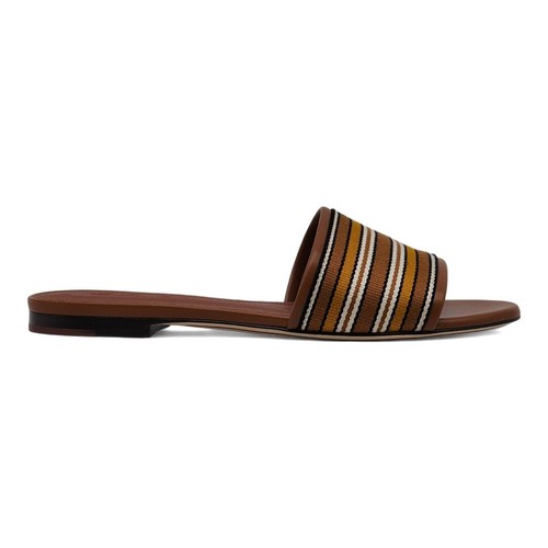 Loro Piana The Suitcase Stripe Sandals Fabric Leather Brown EU 36 US 6 $750