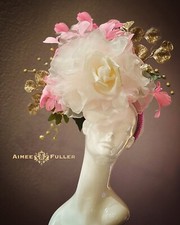Kentucky Derby Fascinator White Rose Hot Pink Fuchsia Royal Ascot Hats Del Mar