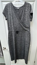 Talbots Dress Women’s Plus 1X Black Heathered Short Sleeve Drawstring Midi