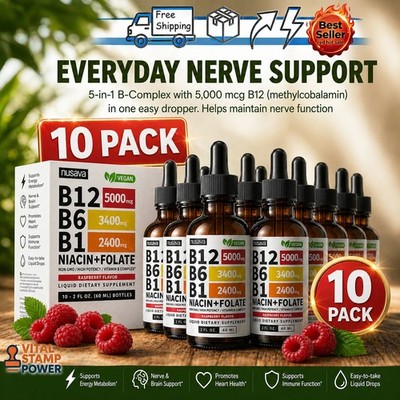 Vitamin B12 Liquid Drops Sublingual B Complex 4fl oz x10Pack B6 B1 Niacin Folate