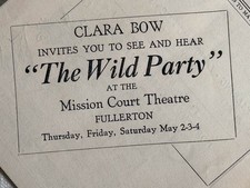 1929 Clara Bow The Wild Party Talkie Theater Handbill Fullerton CA Hollywoodana