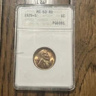 1929S Lincoln Wheat Cent ANACS MS 63 RB And Vintage Fatty Holder Fiery Luster