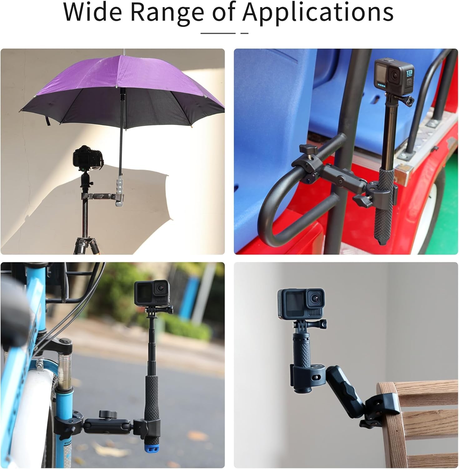 Double Super Clamp Camera Mount, Umbrella Clamp for Chair, Desk, Stroller, Wagon
