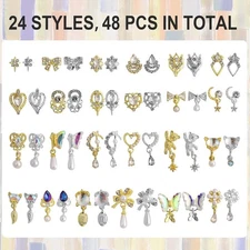 48 Pcs Dangle Charms Luxury Rhinestones for Gold & Silver Dangle Nail Charms