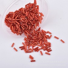 2000 Glass Tube Bugle Beads 2X7mm Red Silver-Lined Storage Box