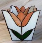 Vintage Stained Glass Red Tulip Candle Holder, Flower Pot, Tiffany Style Dish
