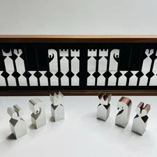 Rare Vintage Austin Cox Aluminum Chess Set 1966 MCM with Display Case ALCOA Nice