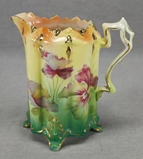 Antique RS Prussia Mold 33 Purple Flowers Yellow Green Orange & Gold Creamer