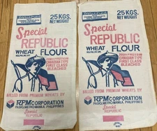 2 Vintage Flour Sacks Farmer Graphics Unused Feed Sacks
