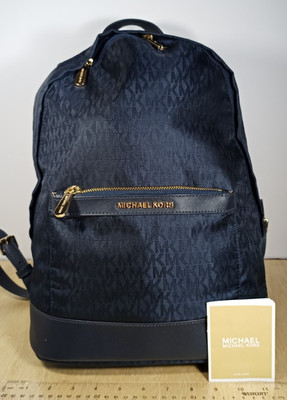 Michael Kors Morgam Largre Blue Backpack Jaquard PVC Gold Plated Hardware