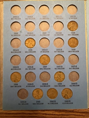 Lincoln Head Cent Collection 1909-1940 Album with Assorted Wheat Cents - Picture 4 of 4