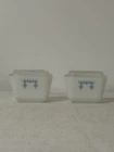2 Small Vtg 1 1/2 cups Pyrex 501 Blue Snowflake Garland Refrigerator Dish & Lid