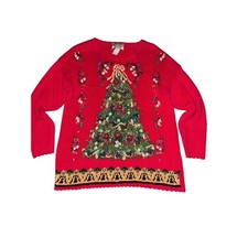 Heirloom Collectibles Sweater L Red Christmas Tree Holiday vintage grandmacore