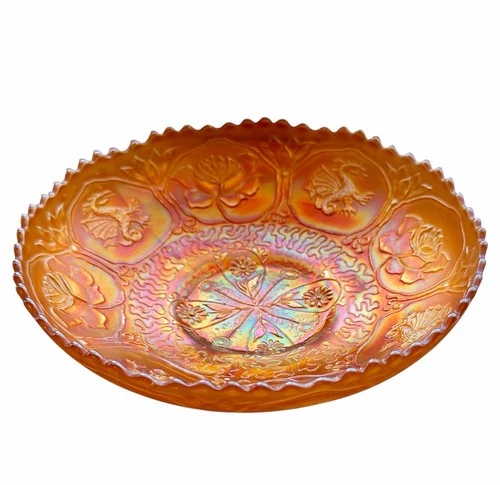 Vintage Fenton Marigold Carnival Glass DRAGON & LOTUS Pattern Ice Cream Bowl 8”