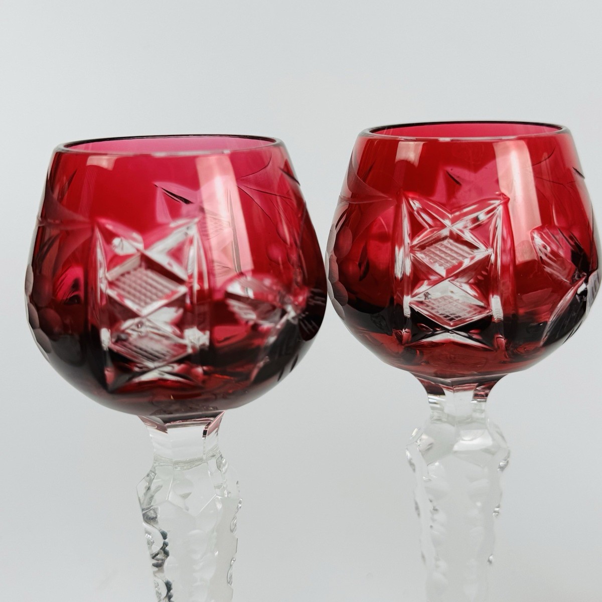 Lausitzer Glas Ruby Cut to Clear Cordial Glasses Set 4 German