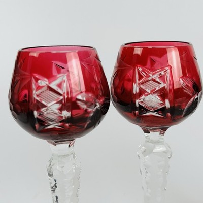 Lausitzer Glas Ruby Cut to Clear Cordial Glasses Set 4 German