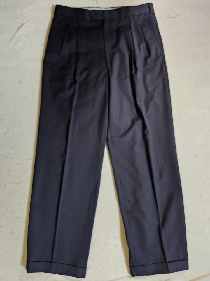 Traje Andrew Fezza Clásico Pin Rayas 2 Piezas 100% Lana Super 100s Talla 42L 36Wx30L Foto 2 de 4