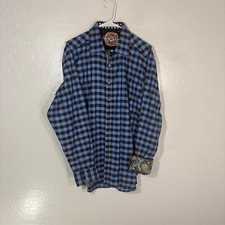 Robert Graham Shirt Mens XL Blue Check Long Sleeve Button Up Contrast Cuff
