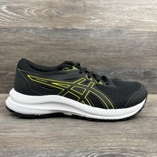 ASICS Contend 8 Running Shoes Boy Size 3.5 1014A259 Black Green Youth Sneakers