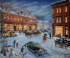 WICKFORD WINTER HAYRIDE by Karl Doerflinger S/N LITHOGRAPH Wickford Rhode Island