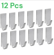 12 Pc Self-Adhesive Hooks Stainless Steel Strong Sticky Stick 