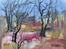 Original Oil Painting By Pamela Wilhelm Loose  Semi-Abstract Trees 12”x16”