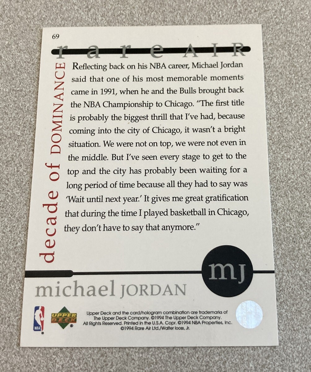 1994 Upper Deck Rare Air Decade Of Dominance #69 Michael Jordan