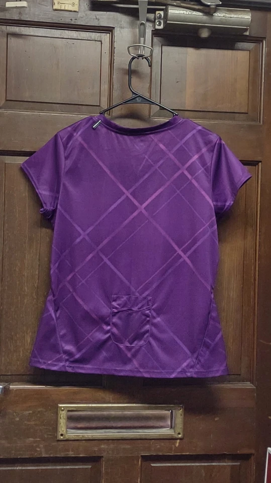 NORDIC TRACK Women's Dark Purple Striped Activewear Short Sleeve Shirt Size L - Image 2 of 4