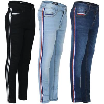A2Z 4 KIDS® Kids Boys Skinny Denim Jeans Contrast Taped Stretchy Pants Trouser Age 5-13 Year