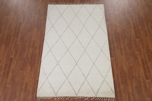 Ivory Trellis Modern Moroccan Oriental Area Rug 5'x8' Wool Hand-knotted Carpet - Picture 2 of 12