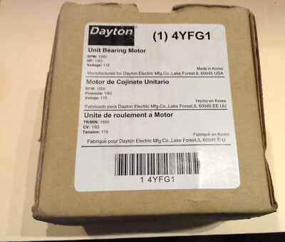 Dayton 4YFG1 Unit Bearing Motor 115 Volt 1/83 Hp 1550 RPM New In Box.