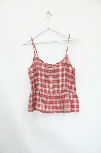 Current Elliott Linen Tank Top New Women Shirt Medium sz 2 Plaid Workwear Peplum - Picture 9 of 10