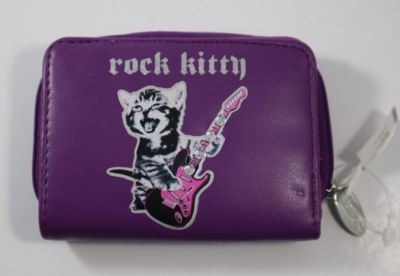 D4 Purple ROCK KITTY CAT guitar small mini wallet Claire's vegan