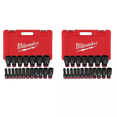 MILWAUKEE SHOCKWAVE 1/2 In. Drive SAE 6 Point Impact Socket Set (38-Piece)