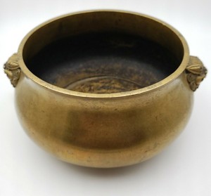 Antique Chinese Bronze or Brass Censer Xuande Ming Reign Marks foo dogs dragons