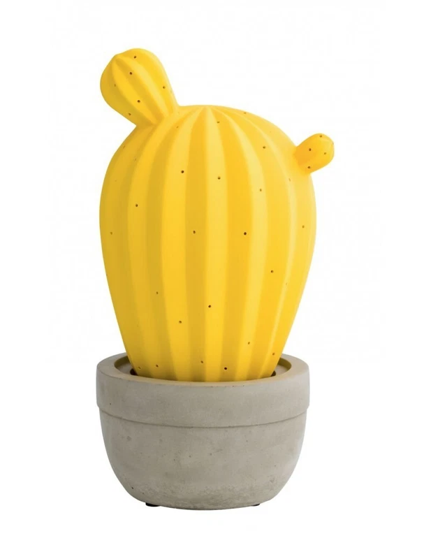 Lampada CACTUS Giallo BRANDANI in Porcellana 29 cm Tavolo Comò Abat Jour Luce