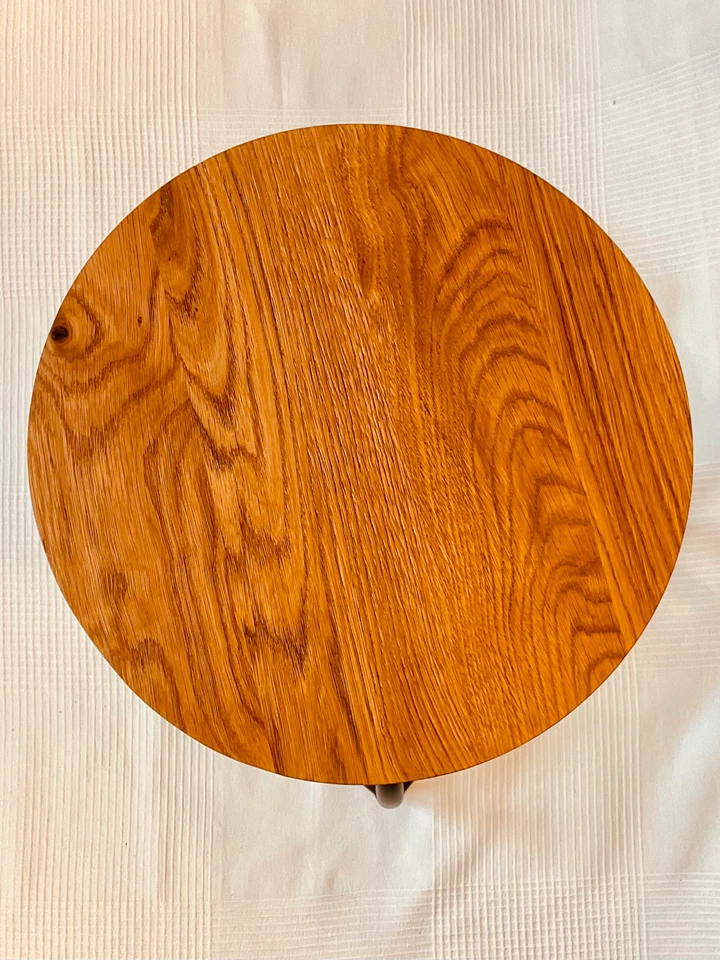 Bar stool, handmade, black painted steel, oak seat, adjustable height - Image 4 of 4