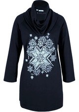 Longshirt Gr. 40/42 Schwarz Bedruckt Damen-Shirt Top Bluse Tunika Oberteil Neu