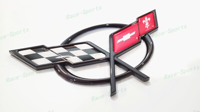 1PC Black Rear Deck Lid Cross Flags Emblem Badge Fit For 1997-2004 C5 
