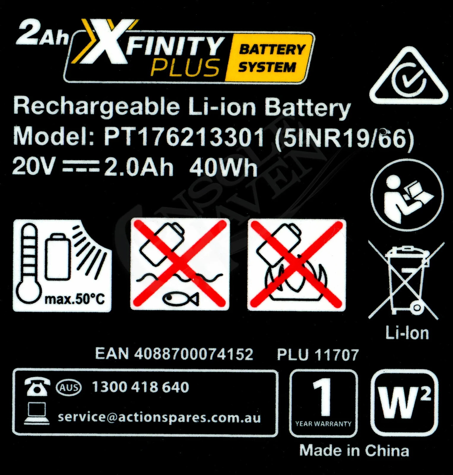 Xfinity Liion 20V 2.0Ah Battery Rechargeable Plus Aldi Ferrex 5INR19