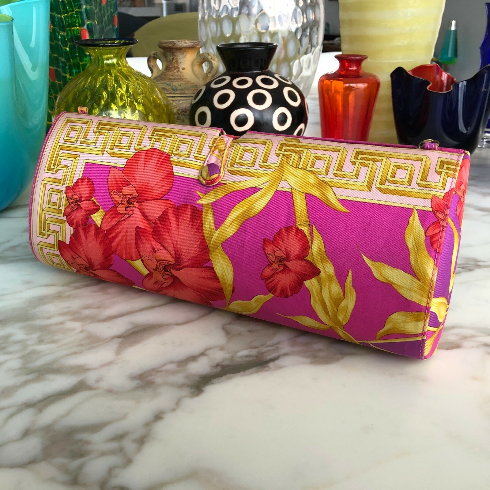 GIANNI VERSACE Floral Silk Clutch Bag w/ Mirror Medusa Head from S/S 2000 image 10